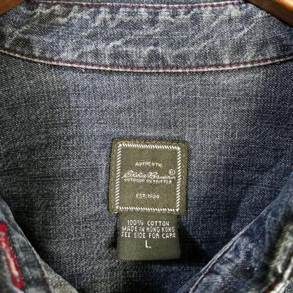 Authentic Y2K Eddie Bauer Denim Shirt Jacket – Size Large, Distressed & Timeless - Picture 10 of 13